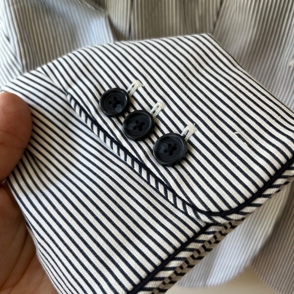 Talbots Sz 10 Navy White Striped Piped Blazer Jacket Patch Pockets Fully Lined - Picture 9 of 11